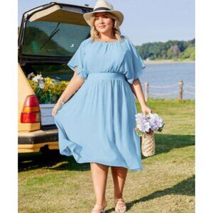 **Hanna Nikole** Cape Dress Chiffon Overlay Bodycon Pencil XL Royal Blue